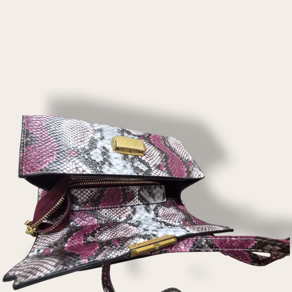 Snakeskin Print Crossbody Bag Purple Grey Faux Leather Gold Hardware Satchel - Picture 8 of 10
